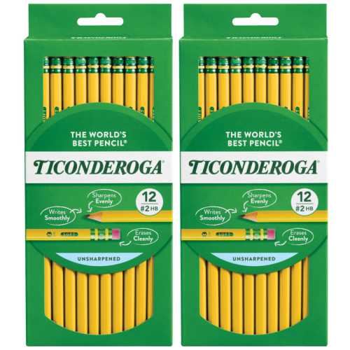 Yellow #2 HB Wooden Pencils, 12 Count, 2 Pack