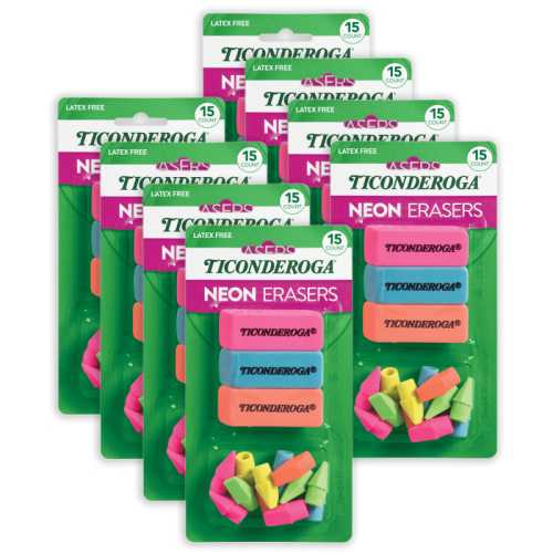 Eraser Combo Set, Neon, Beveled & Wedge Caps, 8 Sets