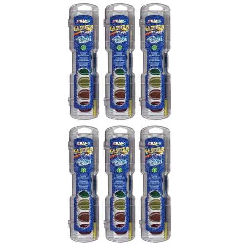 Washable Watercolors Set, 8 Assorted Glitter Colors w/Brush, Pack of 6