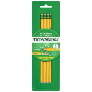 Wooden #2 Pencils, Yellow, Pre-Sharpened, 4 Count