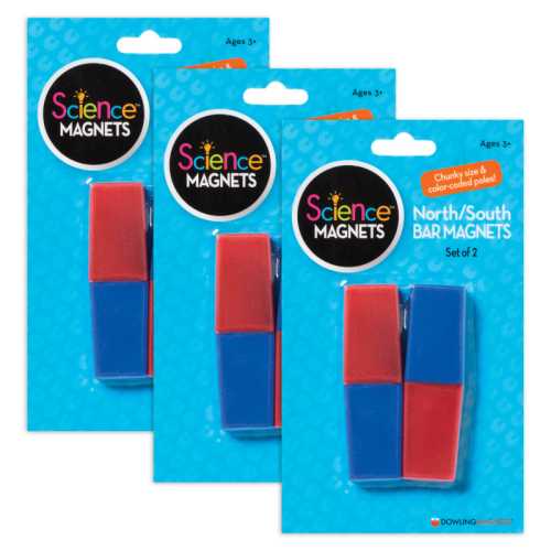 North/South Bar Magnets, Red/Blue, 3 in, 6 Count