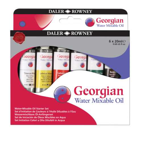 Georgian Water-Mixable Oil Paint Starter Set, Assorted Colors, 20ml, 6 Pieces