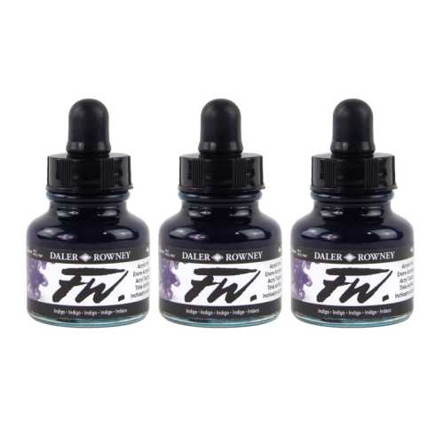 FW Acrylic Ink, Indigo, 29.5ml, Pack of 3