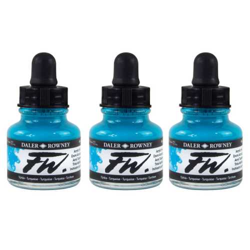 FW Acrylic Ink, Turquoise, 29.5ml, Pack of 3