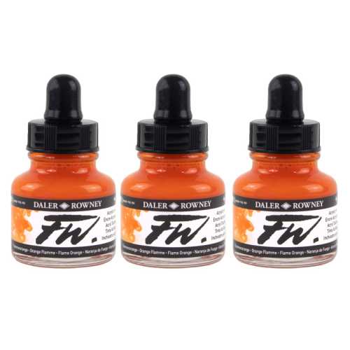 FW Acrylic Ink, Flame Orange, 29.5ml, Pack of 3