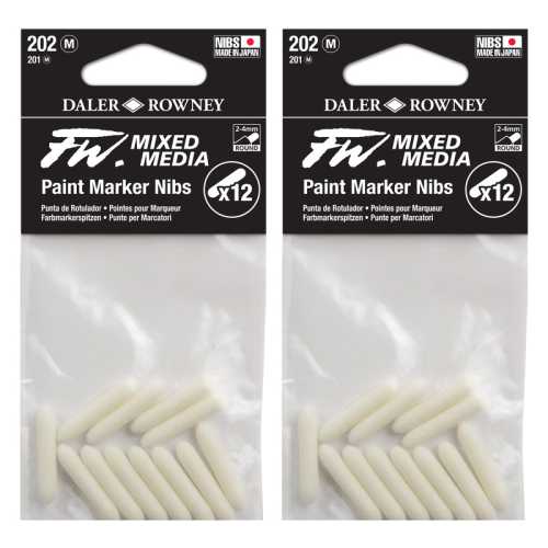 FW Ink Marker Replacement Nibs, Medium Round Tip, 2-4 mm, 12 Count, Pack of 2