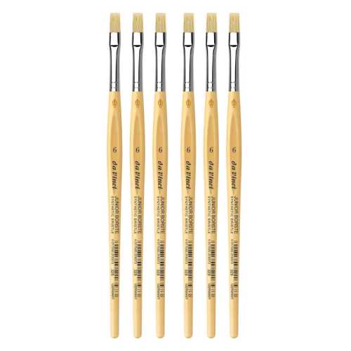 JUNIOR BORSTE Synthetic Student Brush, Synthetic, Tempera, Flat, Series 329, Size 6, Pack of 6