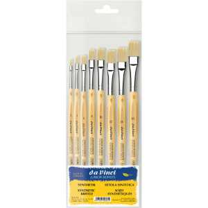 JUNIOR BORSTE Synthetic Student Brush, Synthetic, All Paint Types, Flat, Series 329, Assorted Sizes, 8 Brush Set