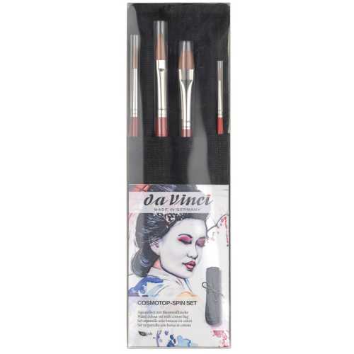 COSMOTOP-SPIN Watercolor Brushes, Synthetic, Assorted, 4 Brush Set in Black Cloth Carrying Bag