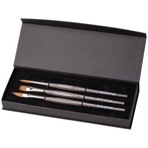 COLINEO Synthetic Red Sable, Watercolor, 3 Brush Set in Gift Box with Magnetic Snap
