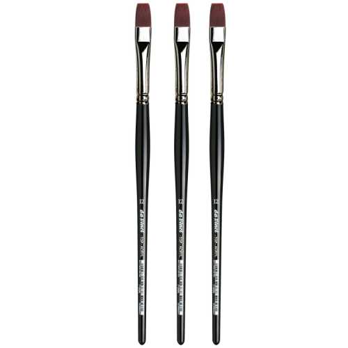 TOP-ACRYL Bright Red-Brown Brush, Synthetic, Acrylic & Oil, Flat, Series 7185K, Size 1, Pack of 3
