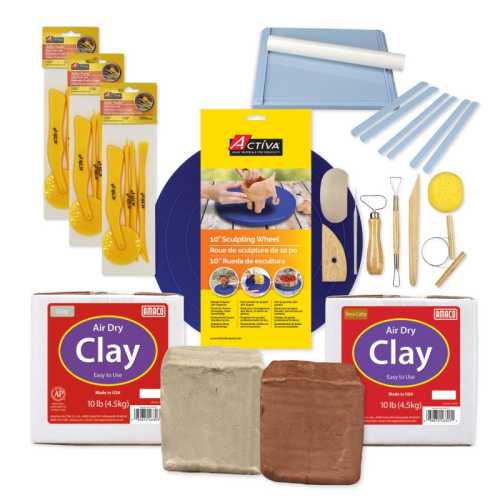 Pottery & Clay Sculpting Kit, Air Dry Clay, Sculpting Wheel, Roller Kit & Clay Tools