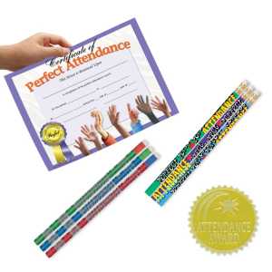 Perfect Attendance Celebration Kit, Certificates, Award Seals & Motivational Pencils