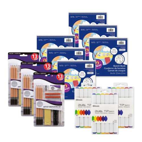 Sketch Art Kit, Sketch Books, Drawing Pencils, Charcoal, Pastels & Dual Tip Markers