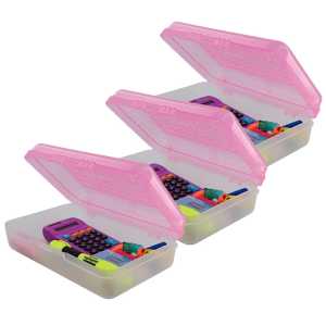 Dots Multipurpose Pencil Case Utility Boxes, Pink, 3 Count