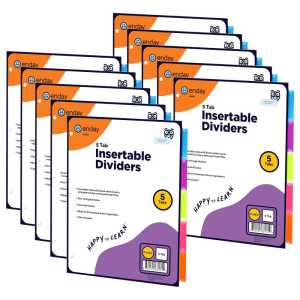 Binder Dividers with 5 Insertable Color Tabs, 10 Packs