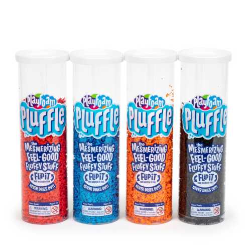 Pluffle&reg; Sensory Play Foam, 4 Pack, Black/Red/Blue/Orange