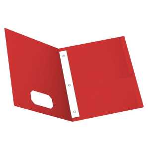 Twin Pocket Folders with Fasteners, Red, Box of 25