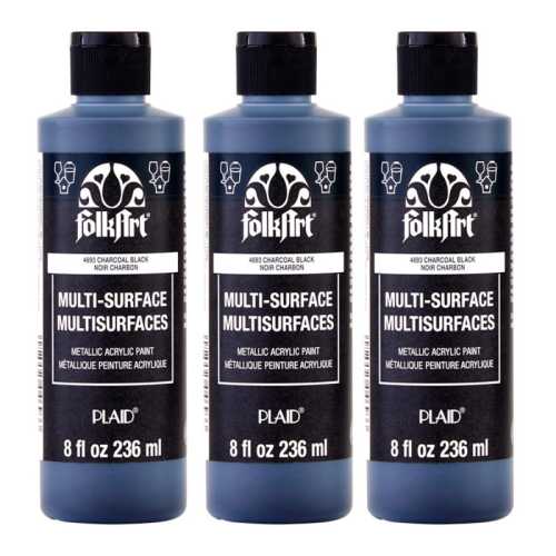 Acrylic Paint Metallic, 8oz., Charcoal Black, Pack of 3