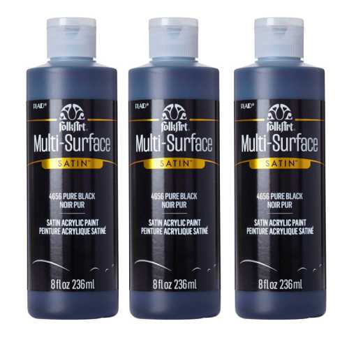 Acrylic Paint Multi-Surface Satin, 8oz., Pure Black, Pack of 3