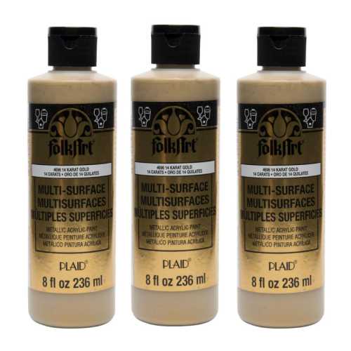 Acrylic Paint Metallic, 8oz., 14k Gold, Pack of 3