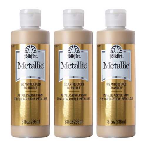 Acrylic Paint Metallic, 8oz., Antique Gold Metallic, Pack of 3