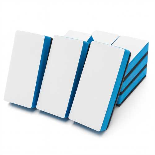 Dry Erase Eraser Board Buddies, 2 x 4 in, Blue/White, 12-Pack