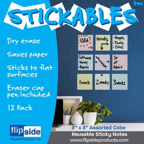 Dry Erase Stickables with Dry Erase Marker, Pastel Assorted, 3