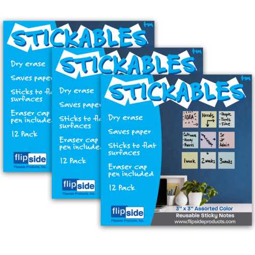 Dry Erase Stickables with Dry Erase Marker, Pastel Assorted, 3