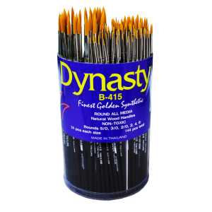 Finest Golden Synthetic Round Brush Canister, 144 Brushes