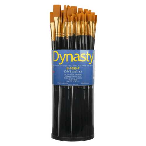 Finest Golden Synthetic Flat Brush Canister, 60 Brushes