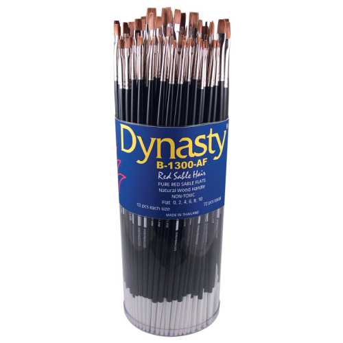 Red Sable Style Flat Brush Canister, 72 Brushes