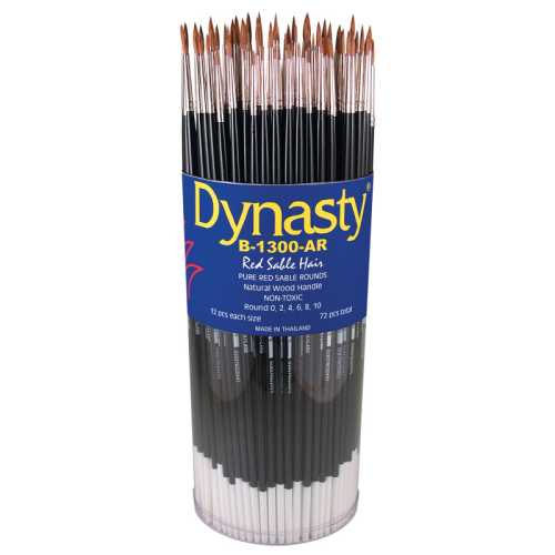 Red Sable Style Round Brush Canister, 72 Brushes