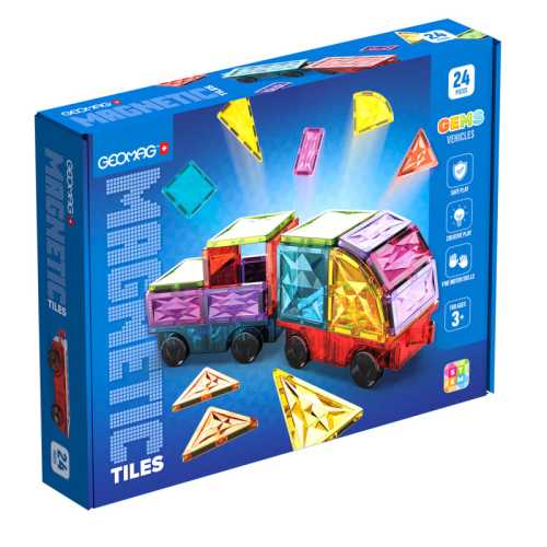 Gems Magnetic Tiles Construction Set, Vehicles, 24 Pieces