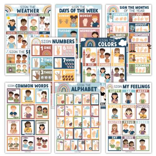 Boho Rainbow ASL Educational Posters, 11 x 17 in, 8-Pack