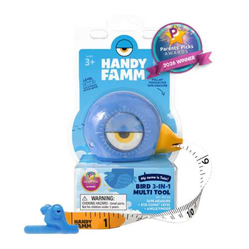Toto the Bird&trade; 3-in-1 Kids Blue Tape Measure &ndash; 8 ft Measuring Tool with Level & Angle Finder, STEM Learning Tool for Kids Ages 3+