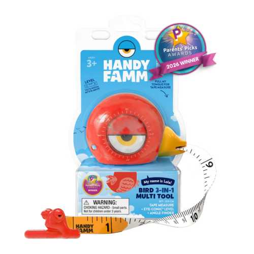 Lola the Bird&trade; 3-in-1 Kids Red Tape Measure &ndash; 8 ft Measuring Tool with Level & Angle Finder, STEM Learning Tool for Kids Ages 3+