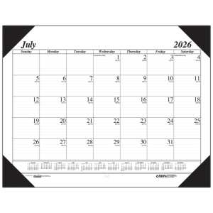 Monthly Academic Calendar Economy Desk Pad, 14 Months (Jul-Aug), 22" x 17", Black