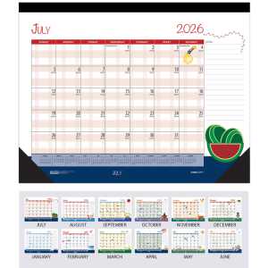 Monthly Academic Deskpad Calendar, Seasonal Holiday Depictions, 12 Months July-June, 22" x 17"