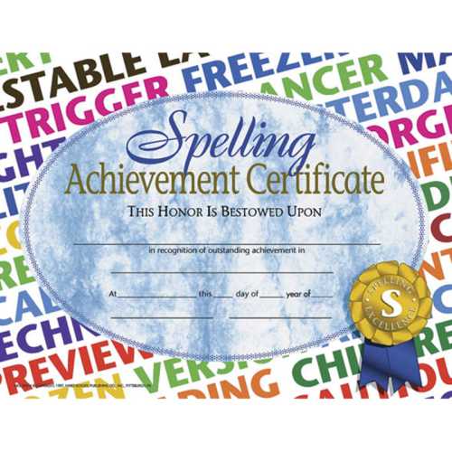 Spelling Achievement Certificate, 8.5