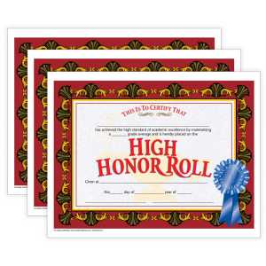 High Honor Roll Certificate, 30 Per Pack, 3 Packs