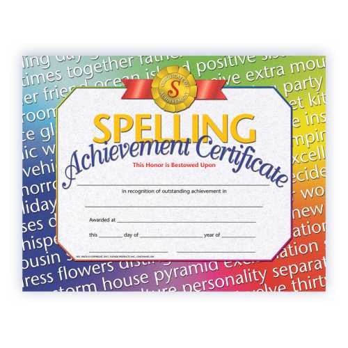 Spelling Achievement Certificate, 8.5