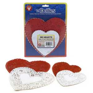 Doilies, White & Red Hearts, 4" & 6", Pack of 96