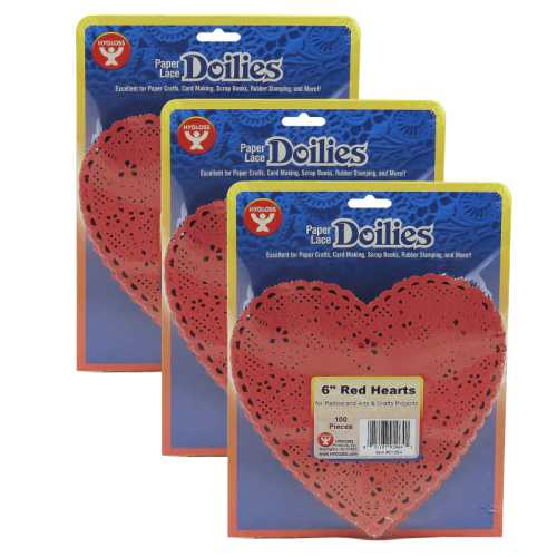 Heart Doilies, Red, 6