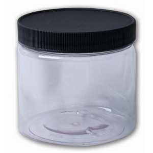 Plastic Wide-Mouth Jar With Black Lid, 16 oz, Clear