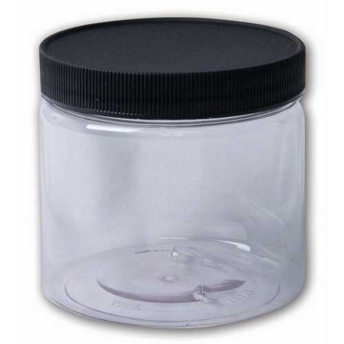 Plastic Wide-Mouth Jar With Black Lid, 16 oz, Clear