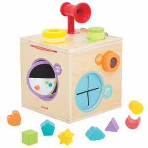 Sensory Multi-Activity Discovery Box, Wooden Sensory Cube with Accessories, Ages 18+ Months