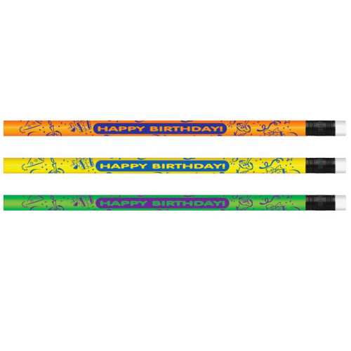 Neon Happy Birthday Pencils, Pack of 12