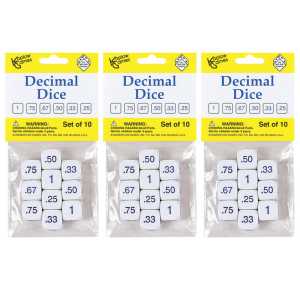 Decimal Dice Set, 10 Per Pack, 3 Packs