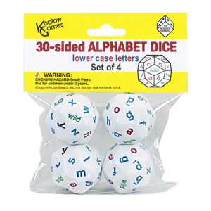 30-Sided Alphabet Dice, Lowercase, Set of 4